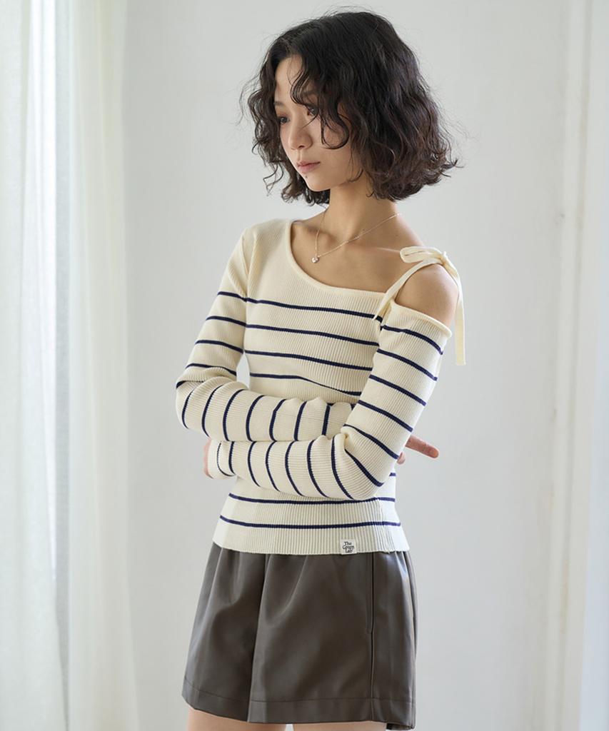 THE GREEN LAB Striped Shoulder Strap Detail Knit [Ivory]