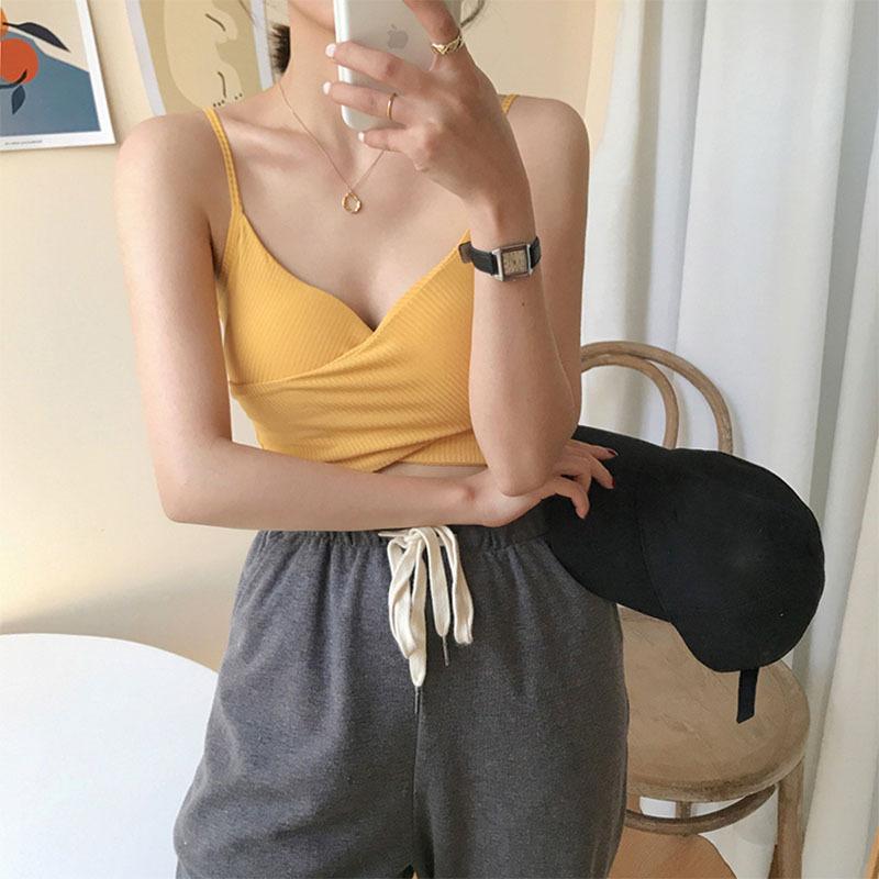 Tank Top Knit Halter Crop Tops Women Summer Camis Backless Cross Design Camisole Fashion Tube Female Sleeveless Cropped Vest
