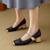 Vysoké podpatky nový čínský styl se sukní středně silný podpatek jednobarevné boty dámské 2025 nové jaro a léto francouzské Mary Jane večerní boty