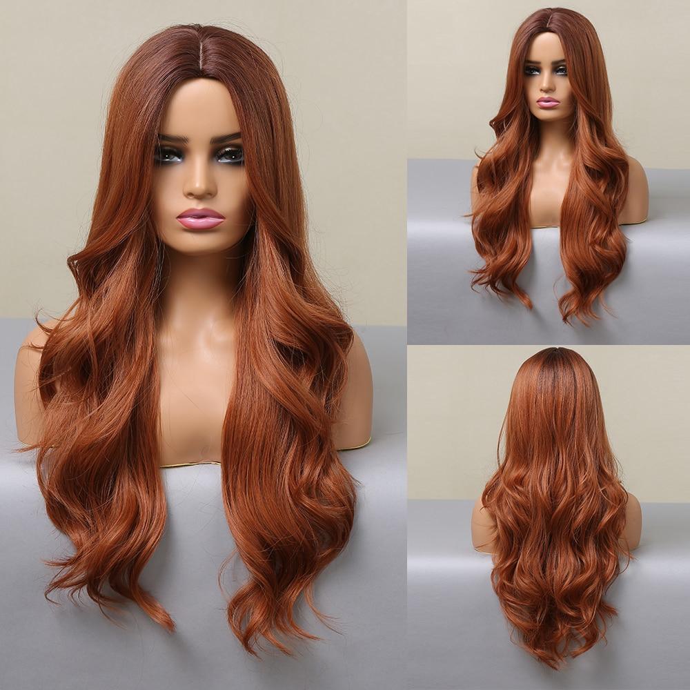 ALAN EATON Long Water Wavy Dark Brown Synthetic Wigs Middle Part Natural Looking Daily Party Wig for Women Heat Resistant Fiber