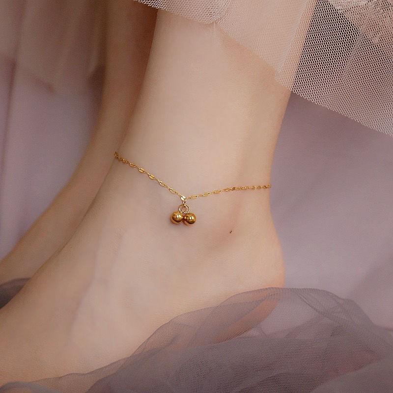 Trendy Double Layer Titanium Steel Love Heart Anklet Gold Versatile Foot Jewelry Set