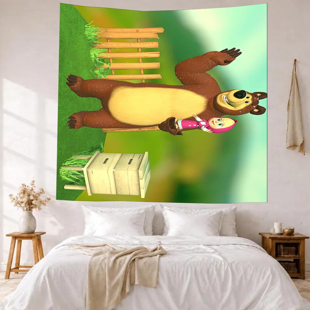 Masha Bear Wall Decor Tapestry Art For Pet Memorial Birthdaywedding Party Backdrop Family Gift