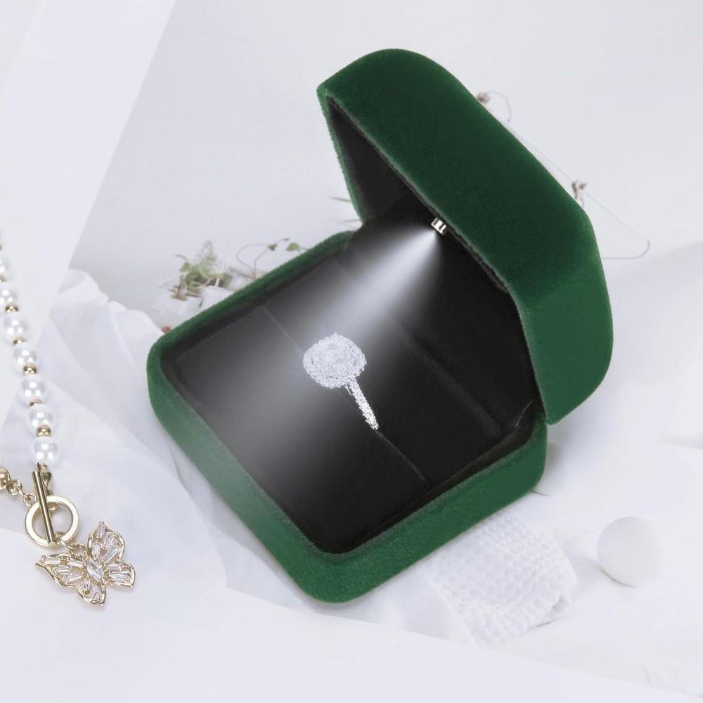 Velvet Ring Holder Case Square Shape Jewelry Organizer Box LED Ring Jewelry Box Anniversary