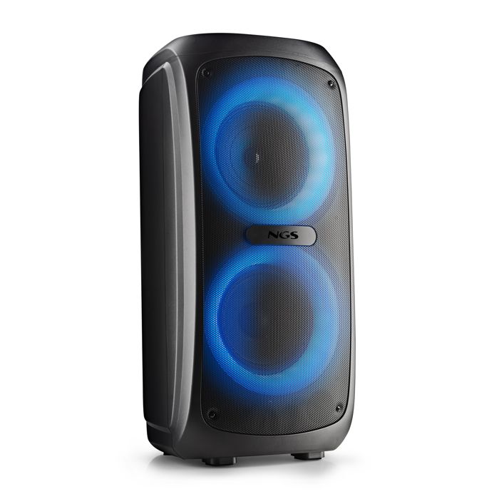 NGS WILD TEMPER: 200W portable BT/TWS, USB/AUX, LED, 5h autonomie, 2 entrées micro.