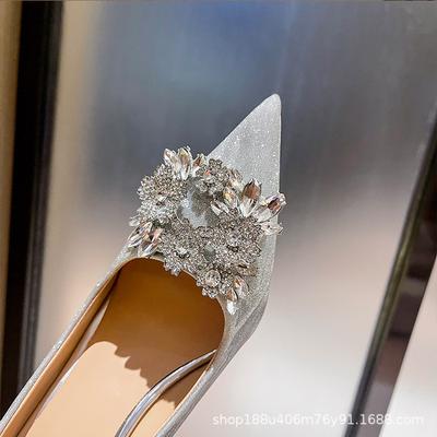 [Spot] Chaussures de mariage dorées Xiuhe, robe de mariée deux pièces, chaussures de mariée à talons hauts français, nouveauté 2025, chaussures à cristaux