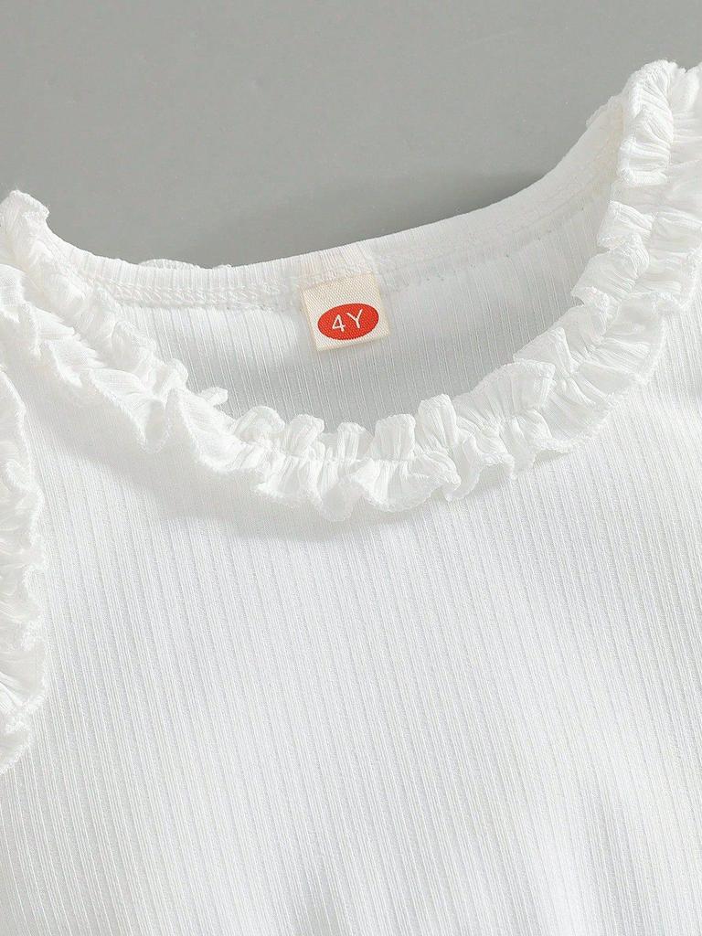 2025 Rüschen-Patchwork-Oberteil und Jeans-Set mit Perlen für Mädchen