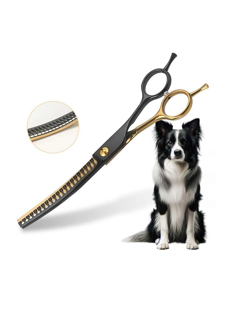 Professional 7-Inch Curved Chunkers Shears for Pet Grooming - Premium Stainless Steel Scissors, Lightweight Design for Cat
