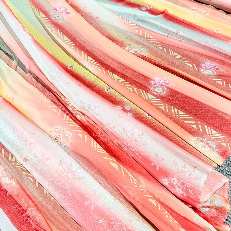 100*150cm Fairy Gradient Color Chiffon Fabric Ancient Style Flowers Printed Tulle Fabric DIY Hanfu Skirts Dress Stage Costume
