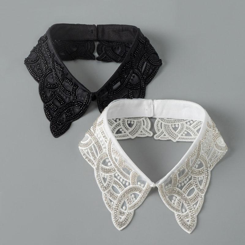 Lace Fake Collar Shirt Women White Black Lapel False Collars Woman Beading Removable Detachable Collar Neckline Faux Col
