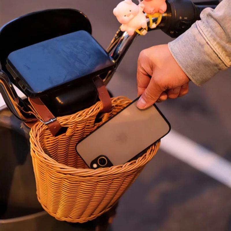 Cestino per bicicletta in rattan intrecciato, cestino anteriore per manubrio, cestino per bicicletta impermeabile rimovibile, borsa portabici per bambini