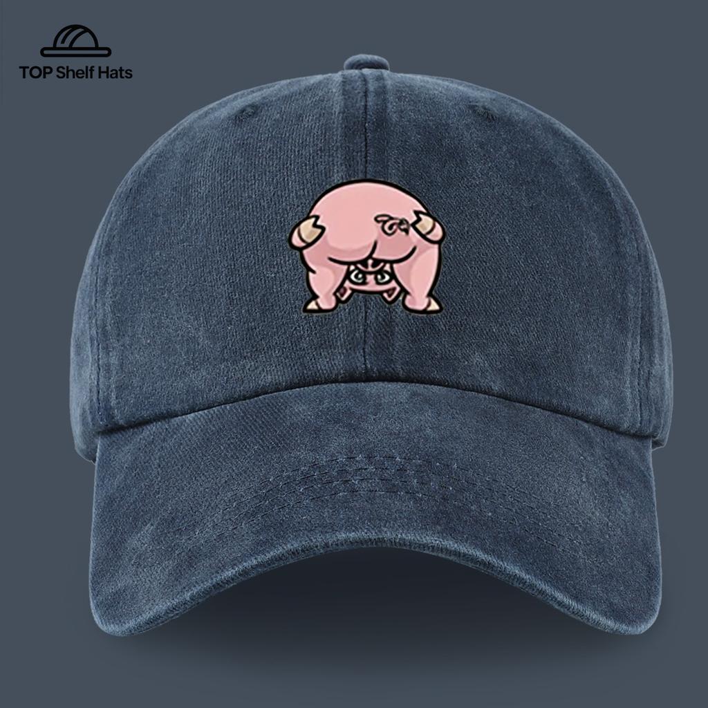 Lightweight  Breathable Retro Distressed Style Cartoon Pig Print Baseball Cap 1pc Adjustable Snapback for Outdoor Fishing