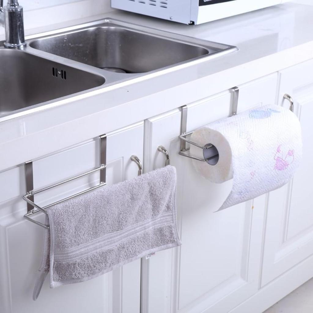 Sturdy and Durable Stainless Steel Kitchen Over Door Roll Paper Holder Paper Towel Rack Hanger