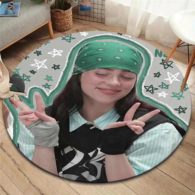 Billie Eilish Custom Name Round Area Rug,Carpet Rug for Living Room Bedroom Sofa Playroom Decor,Non-slip Floor Mat