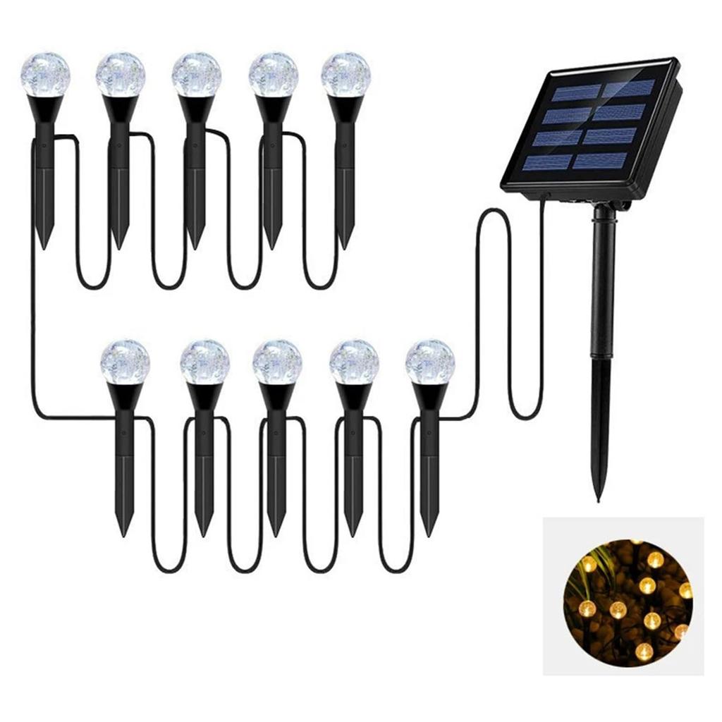 10-LED Crystal Bubble Ball String Lights Outdoor Solar Garden Lights for Lawn Patio Landscape Stake Lamps