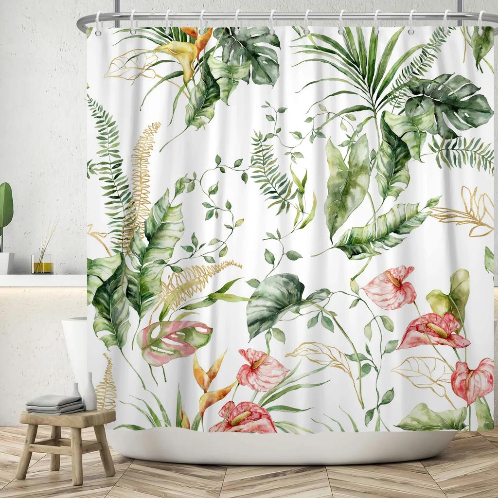 Floral Duschvorhang für Badezimmer Vintage Blume Schmetterling Wasserdichter Stoff Boho Badewanne Badezimmervorhang Mit Haken 180x240