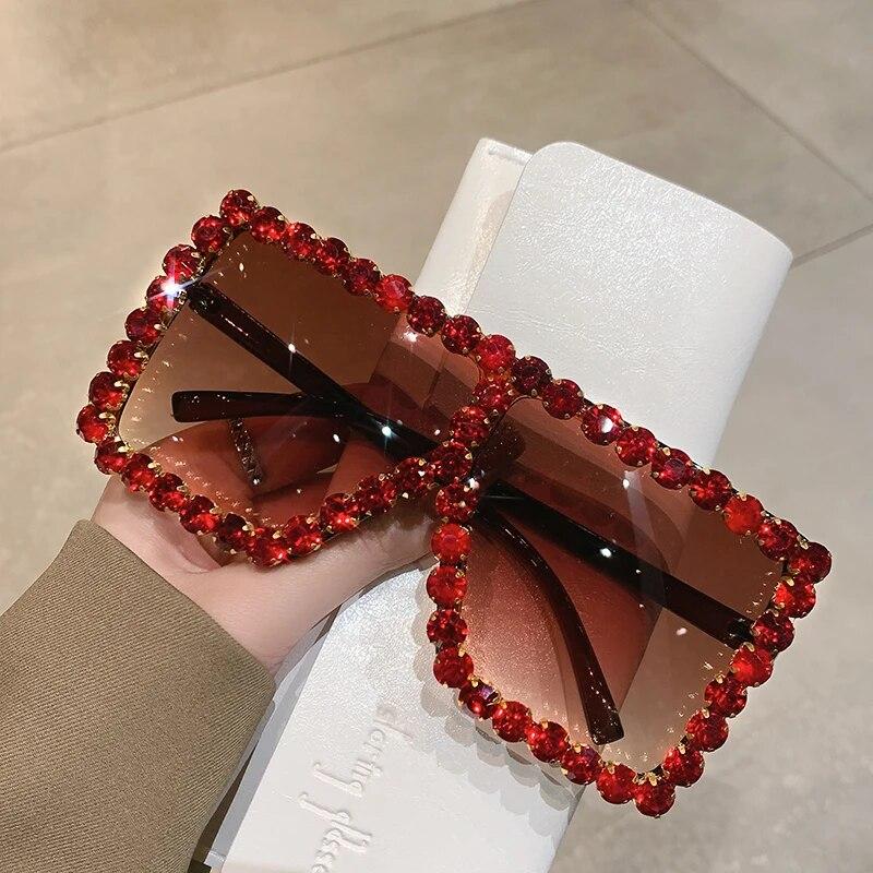 Sunglasses Women Oversized Square Diamond Men Fashion Rhinestone Sun Glasses Lady Luxury  Designer Eyewear UV400 Unisex