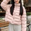 Down jacket women's new stand-up collar ribs Korean version light and thin short jacket duck down jacket women's Pinghu