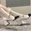 Retro-style New Leather Shoes, Chunky Heels, High Heels, Women's Single Shoes