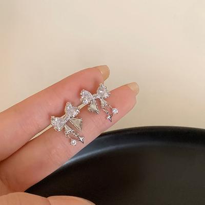 Korean Exquisite Bow-Knot Zircon Stud Earrings For Women  Earring Girl