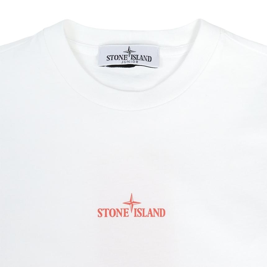 STONE ISLAND T-Shirt With Back Graphic Print Round Neck Short Sleeve Kids Tops White 781621055-V0001