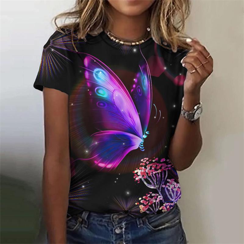Harajuku New 3D Flower Butterflies Printing T Shirt Floral Graphic T-shirts Women Fashion Short Sleeves Girl Tee Shirts Clothing