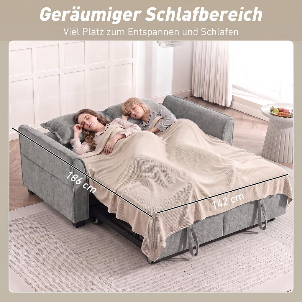 2 Seater Sofa Bed 4 In 1 L Shaped Pull Out Sofa With Adjustable Backrest And Side Pockets Gray