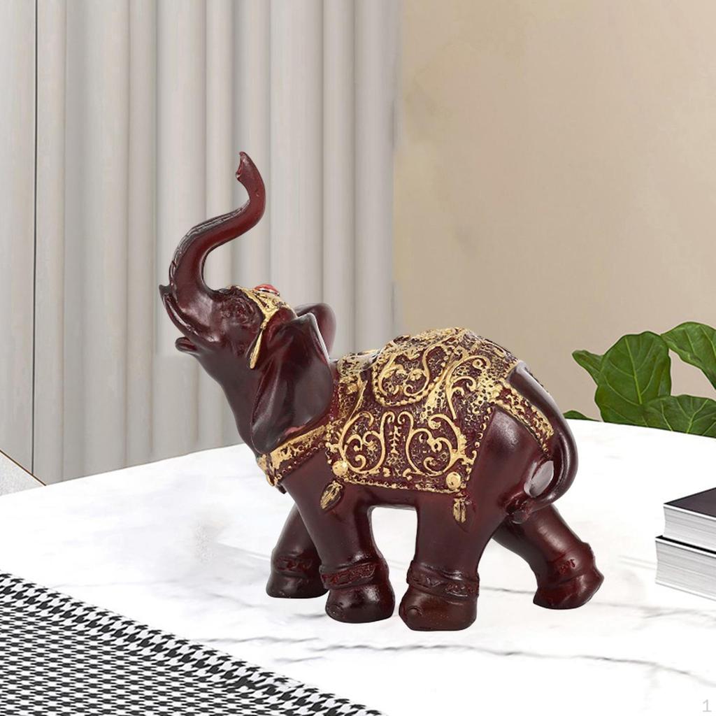 Elephant Statue Resin Feng Shui Red Sculpture Figurine for Home Office Decoration