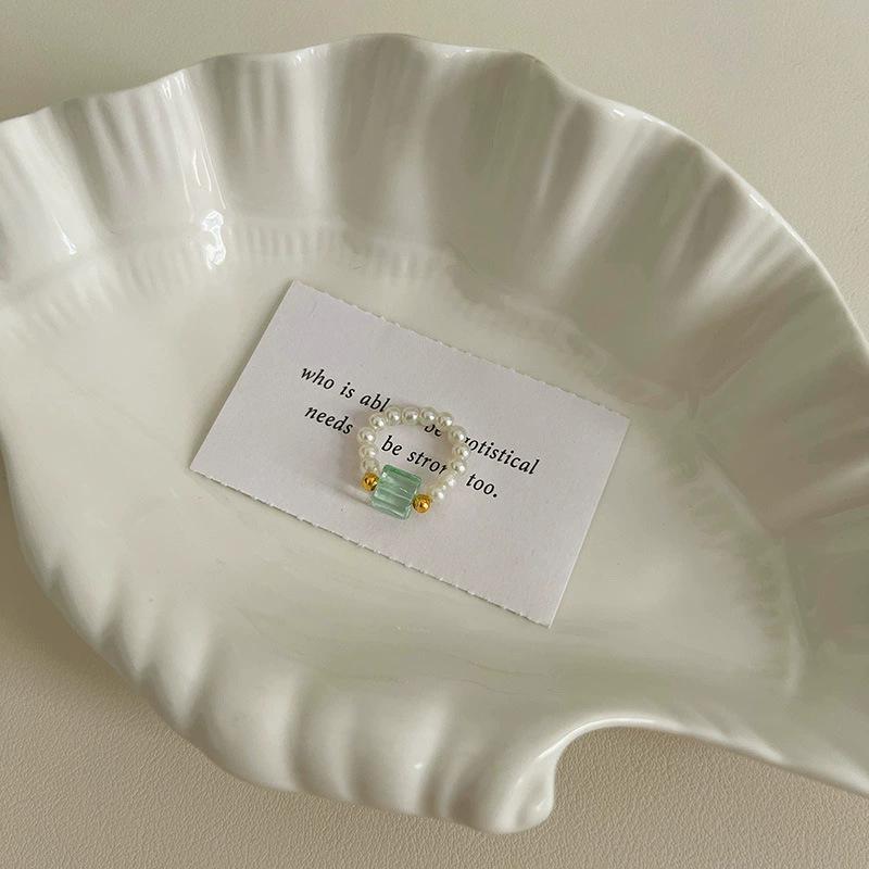 Pearl Beaded Ring Women's Elastic Rope Literary Stacking Index Finger Ring High-end Handmade Ring Jewelry