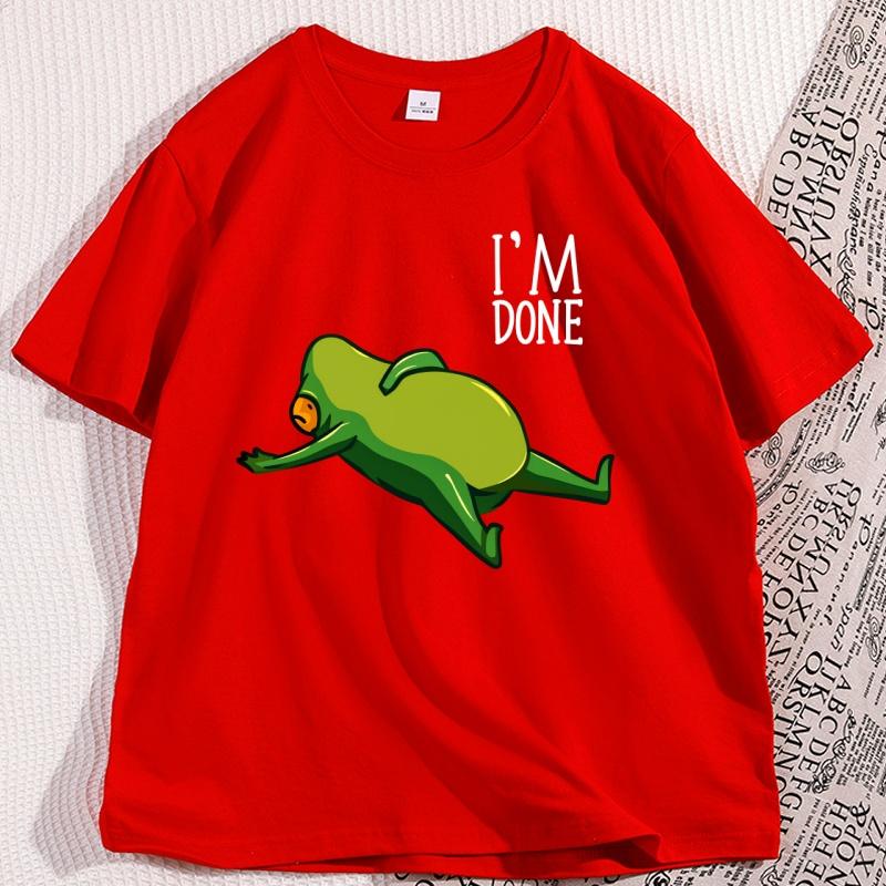 Kawaii Dead Tired Frog T Shirt Cute Sleepy Cotton Short Sleeve Tshirt Streetwear Trendy Round Neck Graphic Tees Male Clothing S