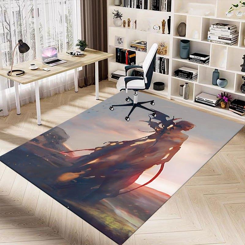 1pc Fire and Blood Office Carpet Chair Mats, Home Decor Mat Fantasy Theme Mat Durable Mat, Dragon Decor,Suitable for fantasy theme lovers