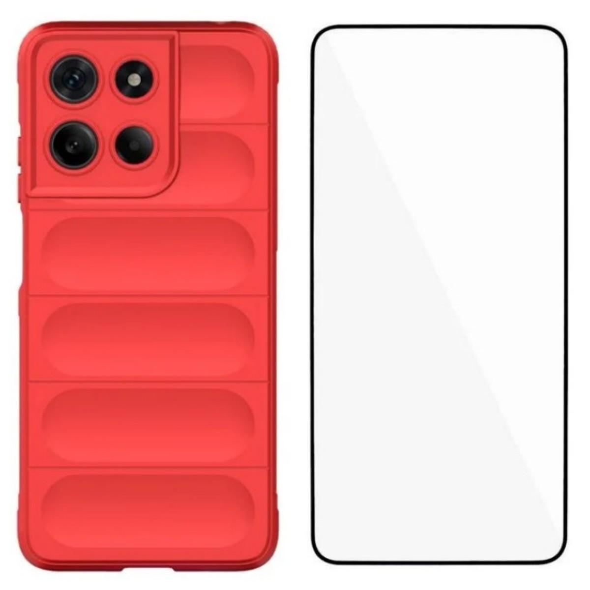 

For Motorola Moto G15 4G TPU Case WANLONFENG HD Series Anti Slip Phone Cover with Tempered Glass Red