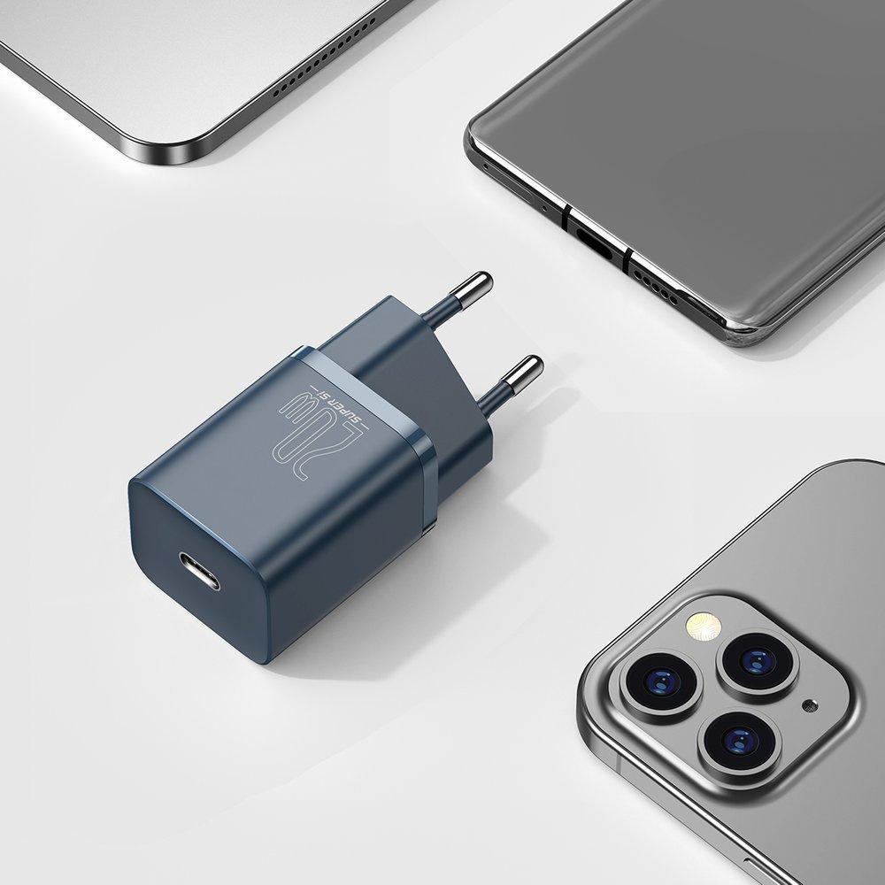 Baseus Super Si 20W USB-C Quick Charger with Lightning Cable - 1m Blue (Model TZCCSUP-B03)