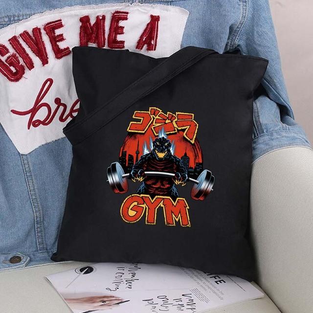 Women Shopping Bags Cute Cartoons Pattern Series Eco Shopper Shoulder Bag Fashion Black Printing Folding Handbag Canvas Tote Bag