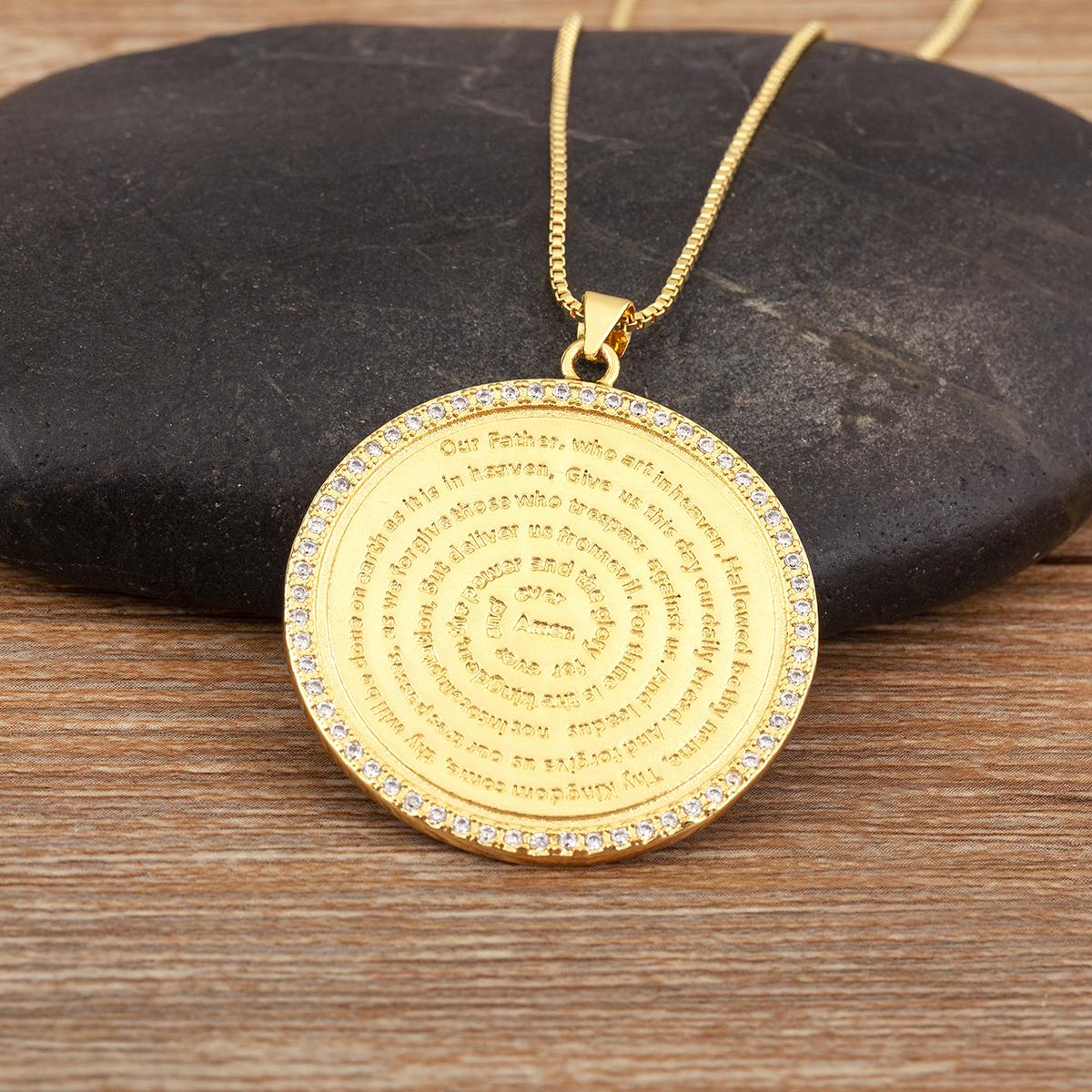 

Nidin New Round Shape Spain/English Pendant Necklace S/L Sizes Choice For Women Men Copper Clavicle Chain Jewelry Accessories
