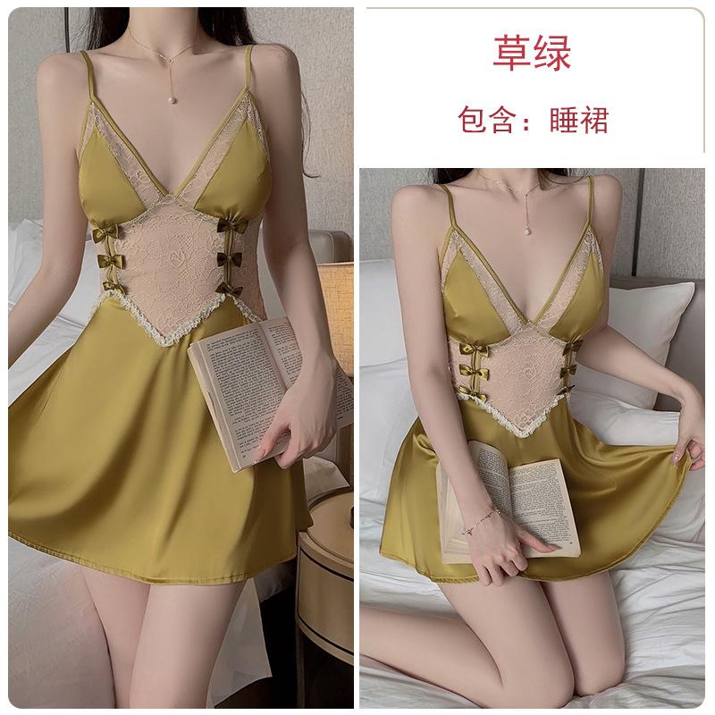 Women's Lace Sheer Deep V Push Up Padded Sleep Dress with Robe Lounge Set