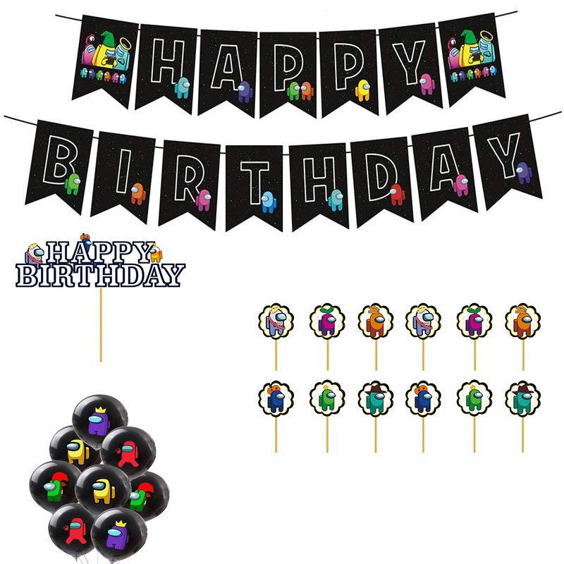 Party Theme Birthday Decor Suit Supplies Set Balloon Banner Cake Topper