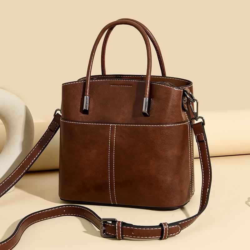 Oily Wax Leather Handbag Niche High-end Commuter Shoulderbag Female Large-capacity Messenger Bag