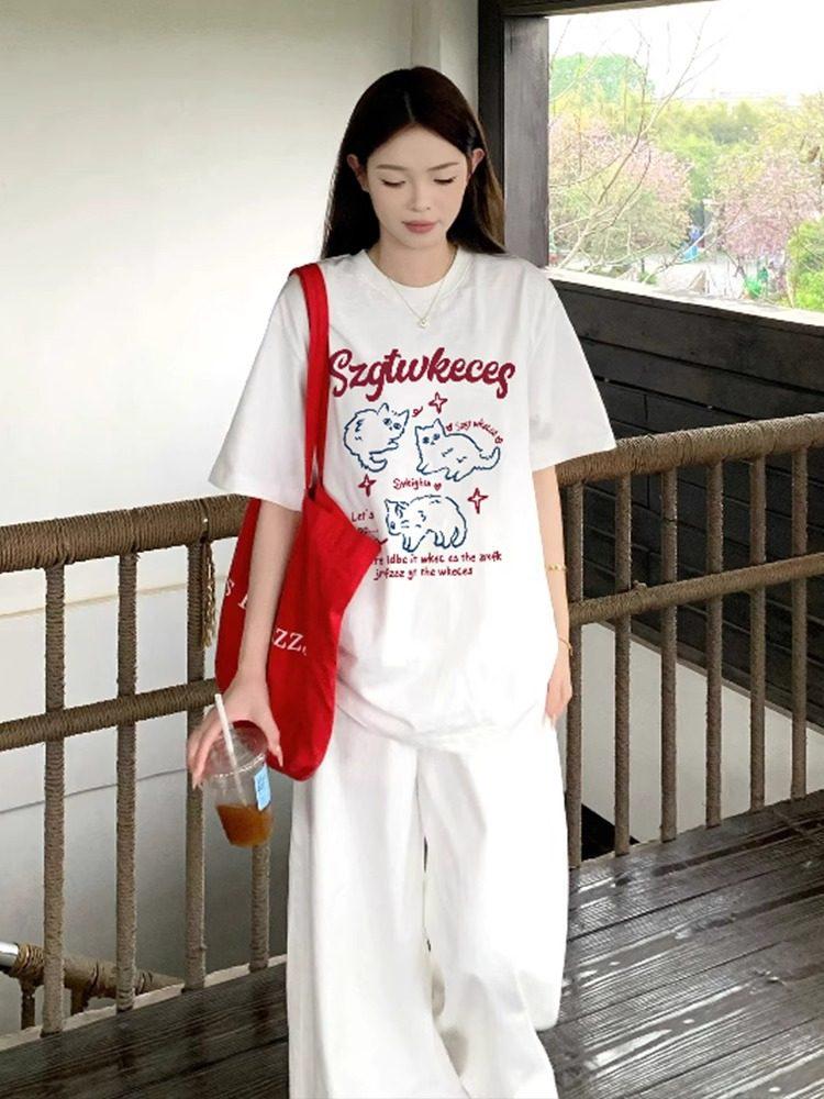 2026 Summer American Retro Plus Size Women's Casual Printed Short Sleeve T-shirt