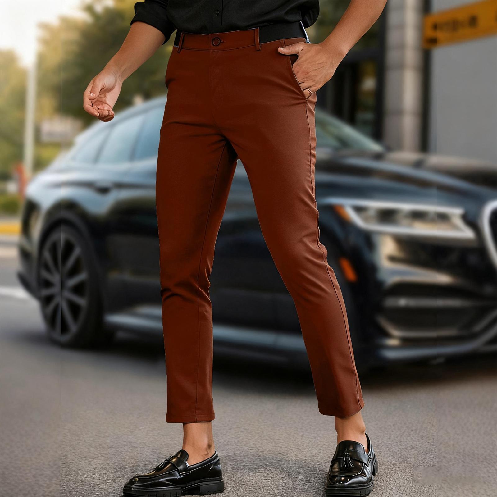 

Брюки чинос, Мужские чинос зауженного кроя, эластичные, скинни, зауженные, классические, повседневные, однотонные XL винный