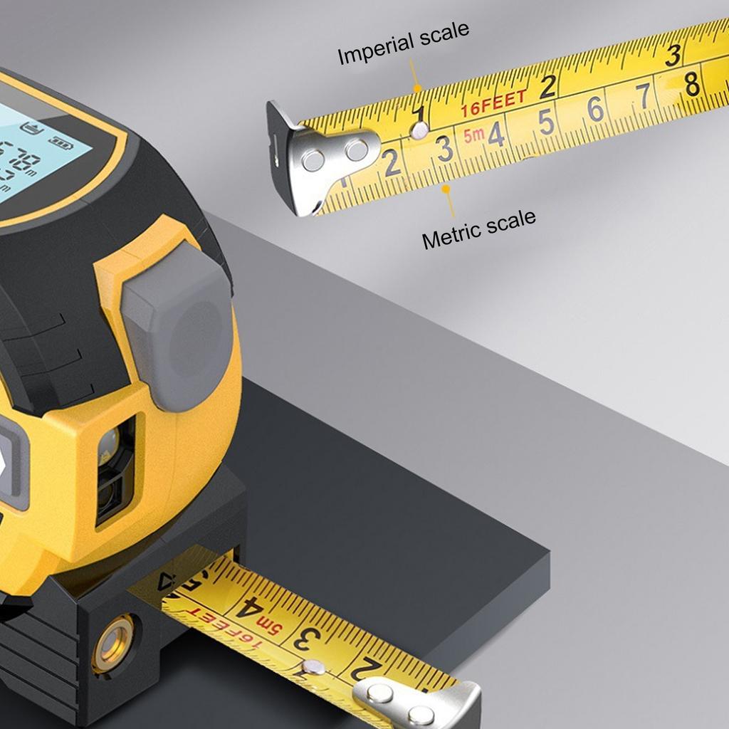 Measuring Sight 3 in 1 Infrared 60m Laser Ranging 5m Tape Measure Vertical Cross Line Laser Distance Meter Self Lock Accurate Measure Tool Yellow
