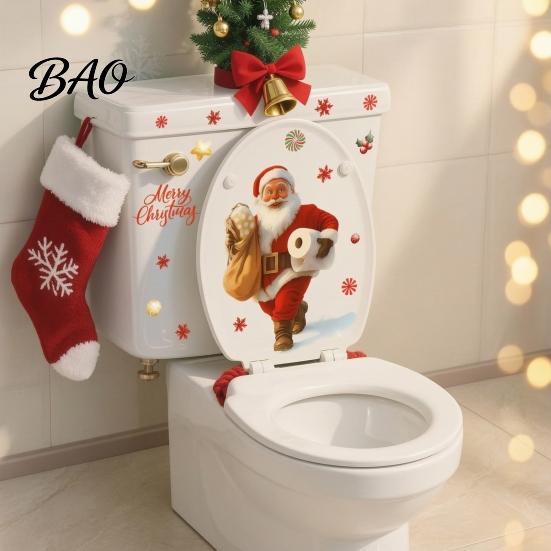 Santa Bathroom Accessories for Winter Funny Christmas Toilet Seat Decal, Waterproof PVC Lid Decoration Stickers Creative Holiday Home Decorations