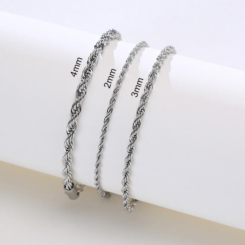 Vnox Unisex Rope Chain Bracelets for Men Women, Stainless Steel Twisted Links Chain Bracelet,Simple Classic Jewelry Gift for Him