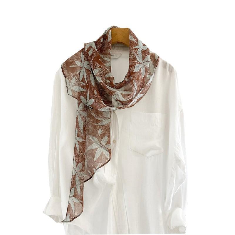 Spring and summer with rigid needs! Light and thin georgette small silk scarf! Retro cashew flower narrow silk long scarf yarn scarf