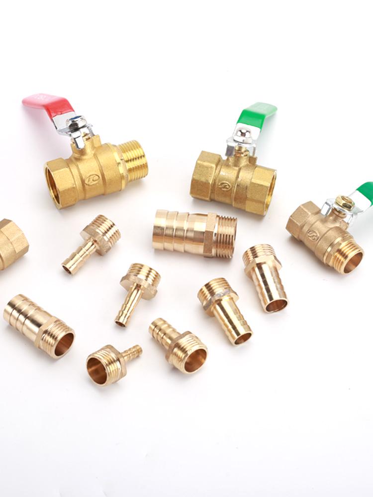 Copper Ball Valve with Double Internal Thread, 6-Point Thread Barb Quick Connect, and Long Handle Pneumatic Air Pump Valve Switch.