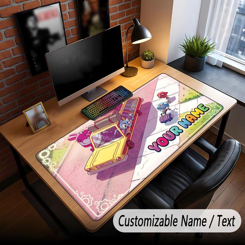 Benutzerdefinierter Name Text Großes Mauspadd, Erstaunliche Welt von Gumball Weiche Rutschfeste Erweiterte Schreibtischmatte Für Home Office