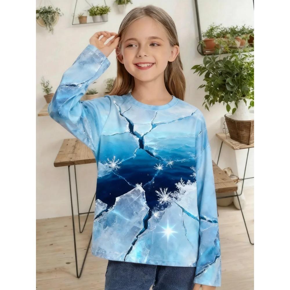 

Весенне-осенний топ с круглым вырезом и 3D-принтом, модная повседневная детская футболка с длинным рукавом для девочки 160