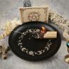 Chic Metal Candlestick with Black Pattern, 14cm Decorative Iron Plate Perfect for Weddings and Parties Home Setting