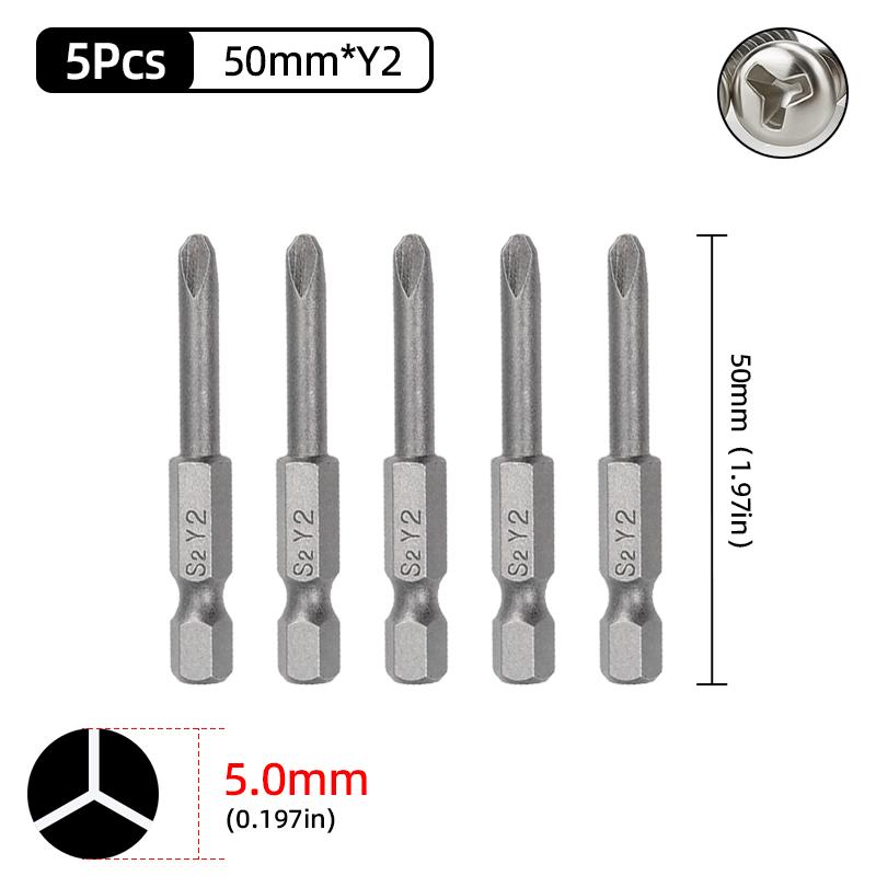 Y Shaped Screwdriver Bits Set Magnetic 1/4” Hex Shank Y Tip Head Y1 Y2 50mm S2 Steel Screw Driver Bit Ratchet Wrench Hand Tools
