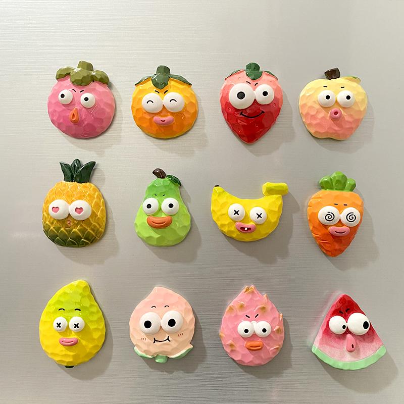 3Pcs Cartoon Funny Fridge Stickers Cute & Creative Resin 3D Refrigerator Stickers Magnetic Kitchen Decor