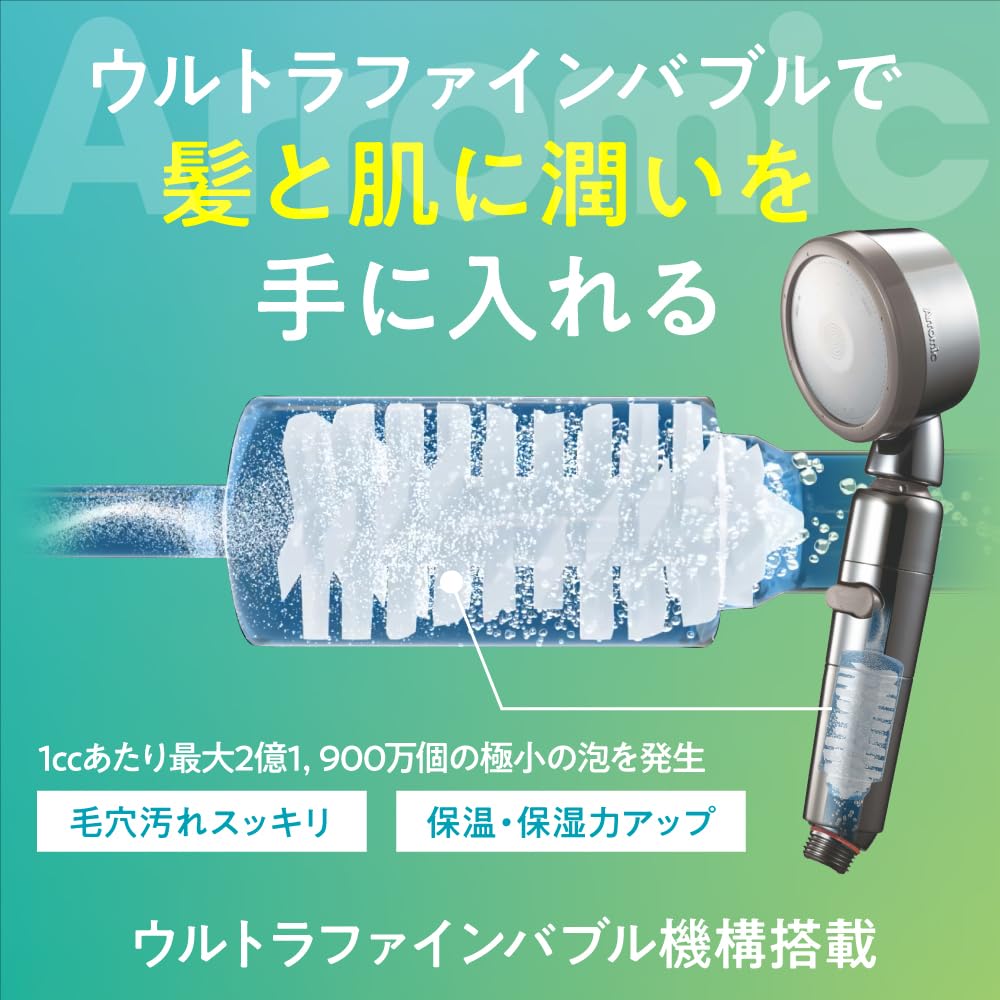 Arromic Shower Head Nanobubble Water Saving High Water Pressure Water Flow Gentle On Skin and Hair 3D Premium Wide Water Flow Angle Adjustment Black